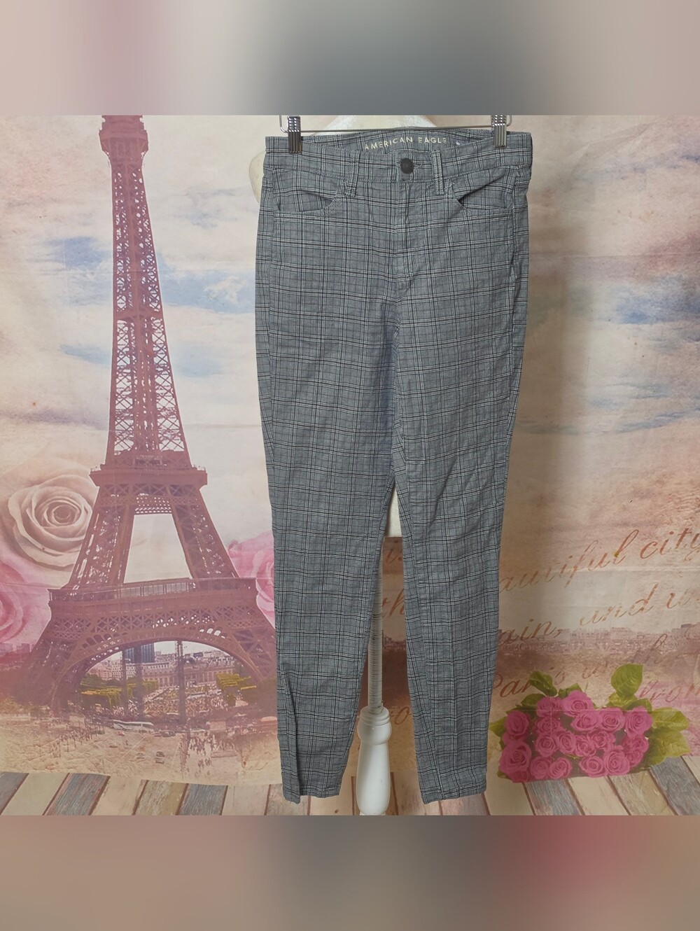 American Eagle Plaid Ankle Pants - Gray Sz 4L